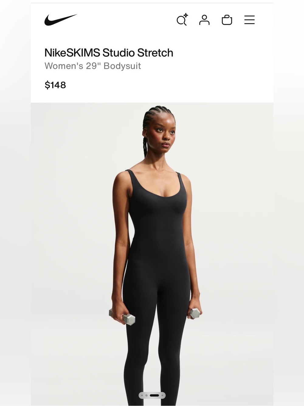 NWT! NikeSKIMS Studio Stretch Women's 29" Bodysuit Black Size Medium